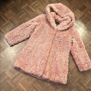 Holt Renfrew PINK Shearling Mongolian Lamb dusty rose fur coat size M